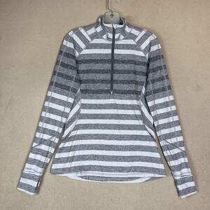 Lululemon Pullover Womens 8 Gray Striped Race Your Pace 1/2 Zip Long‎ Sleeve Top